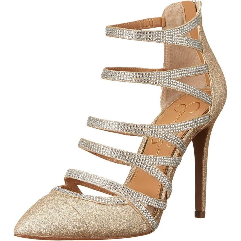 Jessica Simpson Parminda 2 Champagne Pump Embellished Sparkly Heels Size 9